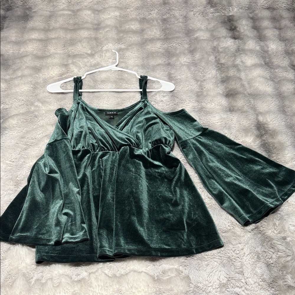 Torrid Green Velvet Cold Shoulder Blouse